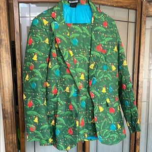 Shinesty Festive Green suit (pants and jacket) with Colorful Holiday Print